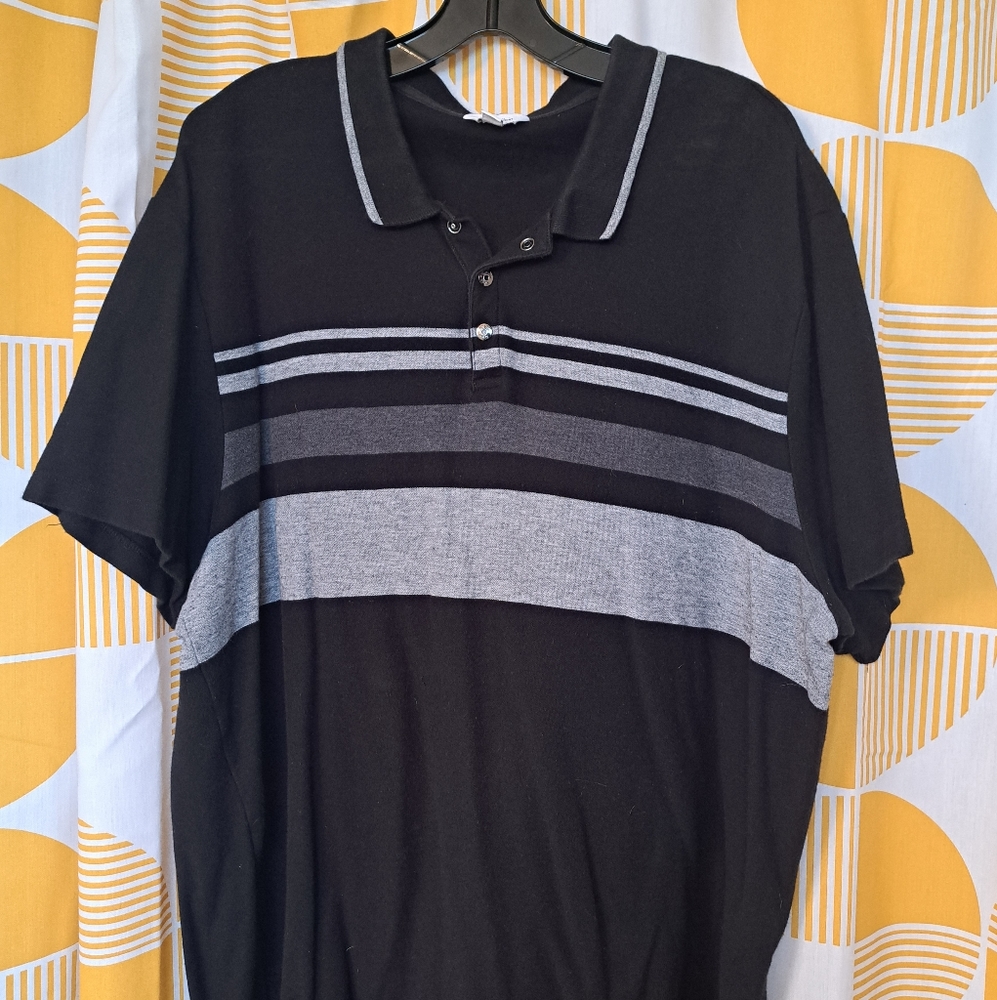 Mens Calvin Klein Black/ Gray/ White Striped Polo Shirt XXL